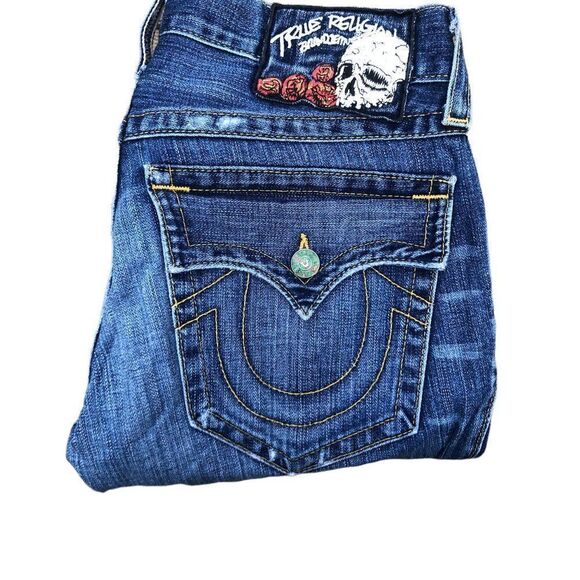 Vintage True Religion Jeans Size 33 'Skull Tab' RICKY Blue - Picture 2 of 10